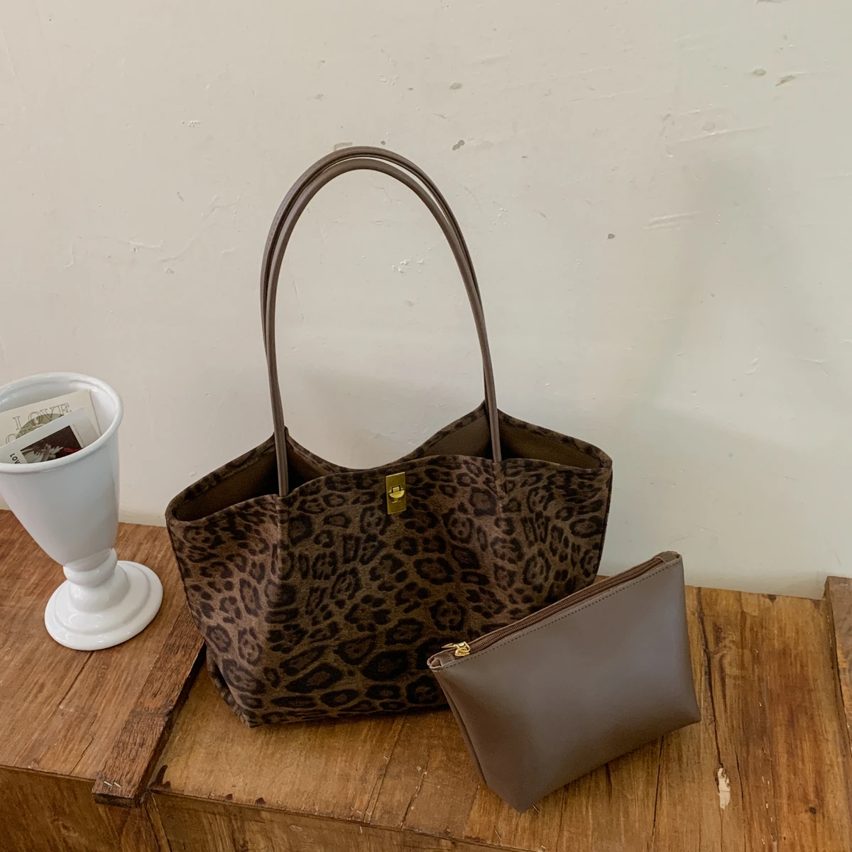Retro Leopard Print Suede Tote - Luxury Bags Tote ulasan dan harga